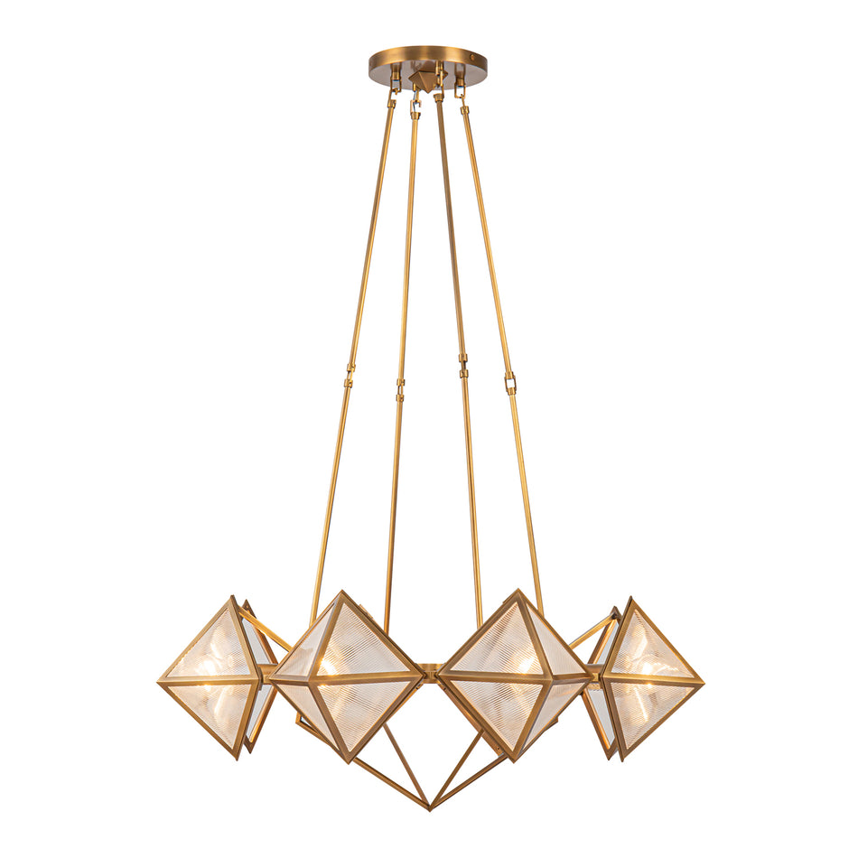 Cairo 30-in Ribbed Glass/Vintage Brass 8 Lights Chandeliers by ALORA