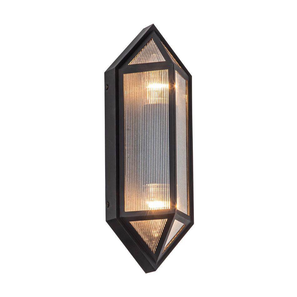 Cairo 5-in Black/Ribbed Glass 2 Lights Exterior Wall Sconce by ALORA