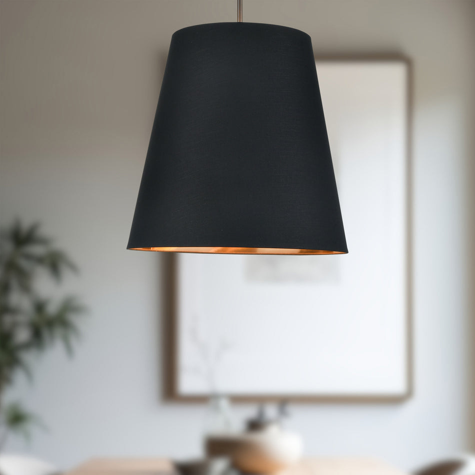 Calor 25-in Black Linen With Gold Parchment/Urban Bronze 3 Lights Pendant by ALORA