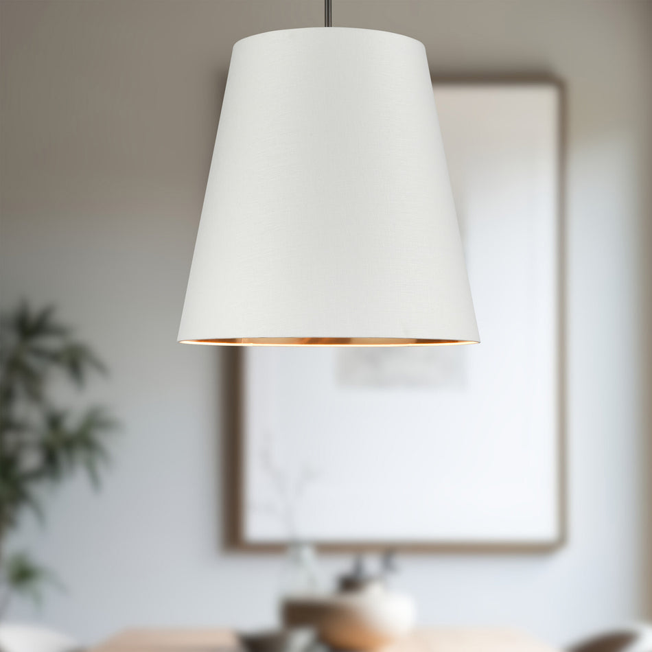 Calor 25-in Urban Bronze/White Linen With Gold Parchment 3 Lights Pendant by ALORA