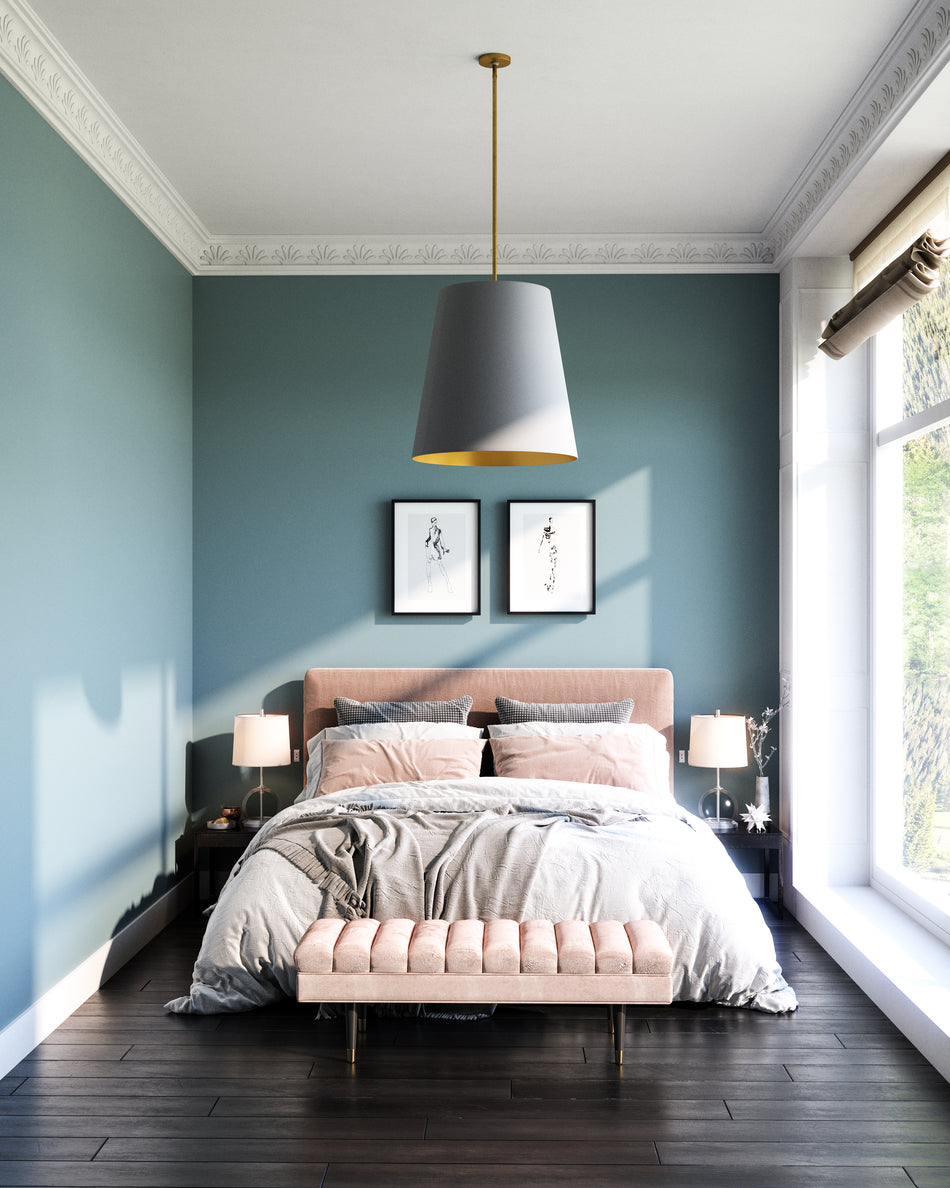 Calor 25-in Gray Linen With Gold Parchment/Vintage Brass 3 Lights Pendant by ALORA