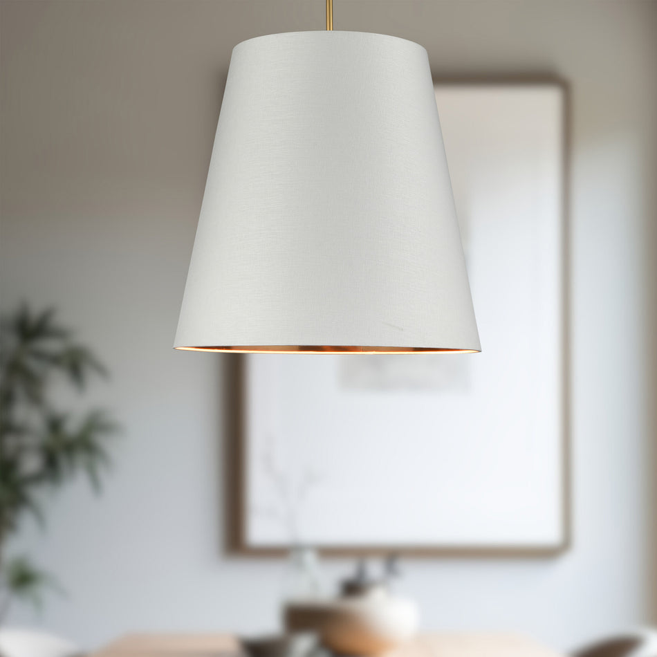 Calor 25-in Vintage Brass/White Linen With Gold Parchment 3 Lights Pendant by ALORA