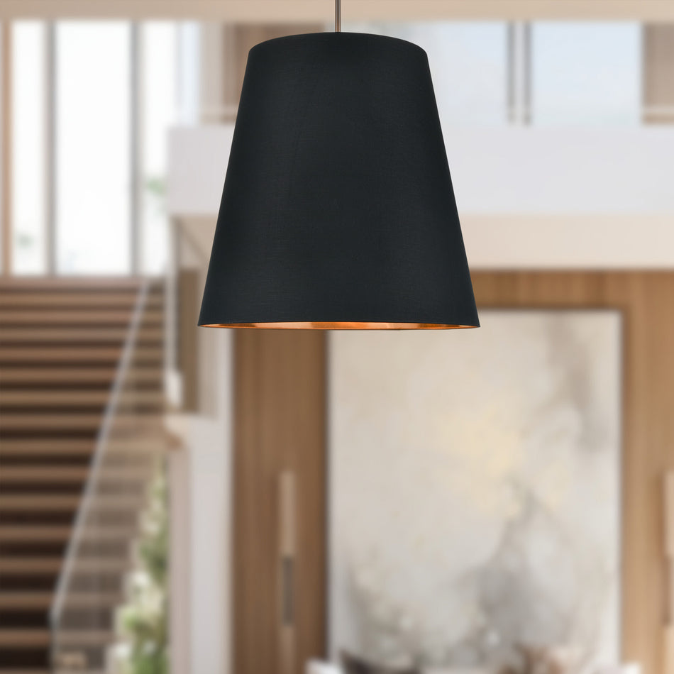 Calor 30-in Black Linen With Gold Parchment/Urban Bronze 3 Lights Pendant by ALORA