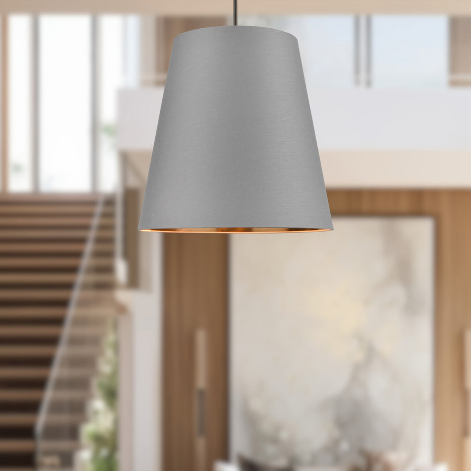 Calor 30-in Gray Linen Withgold Parchmen/Urban Bronze 3 Lights Pendant by ALORA