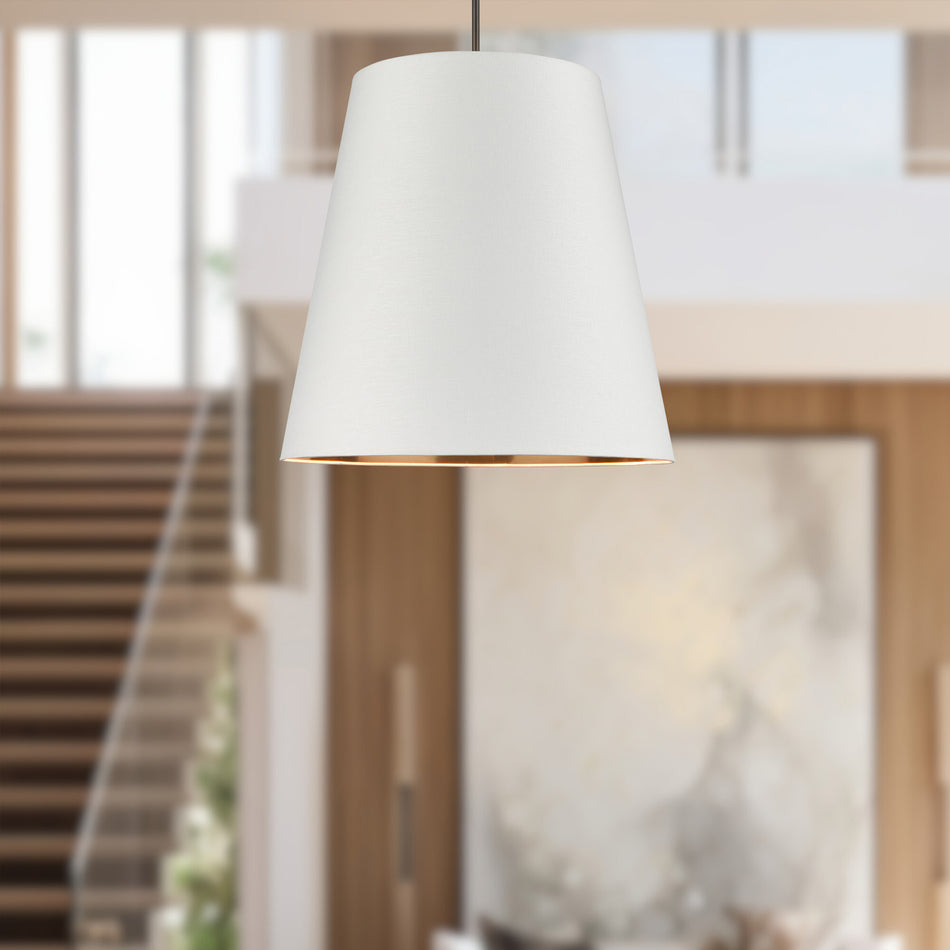 Calor 30-in Urban Bronze/White Linen With Gold Parchment 3 Lights Pendant by ALORA
