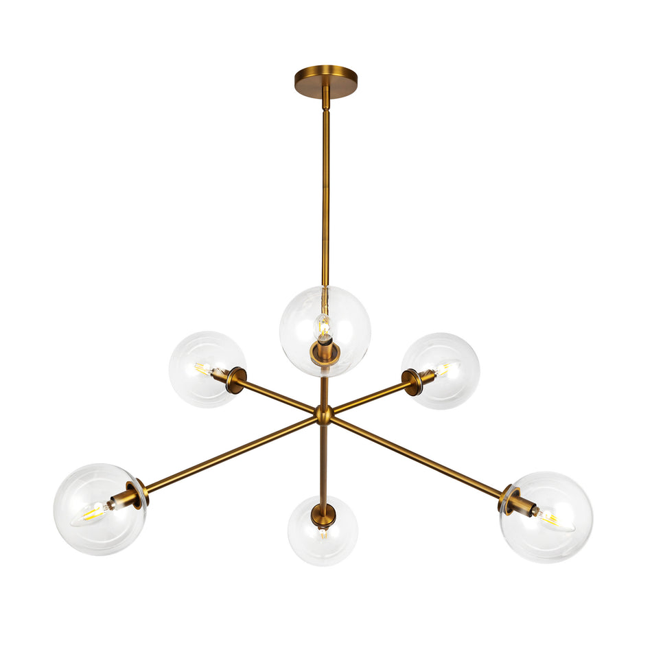 Cassia 40-in Aged Brass/Clear Glass 6 Lights Chandelier by ALORA MOOD