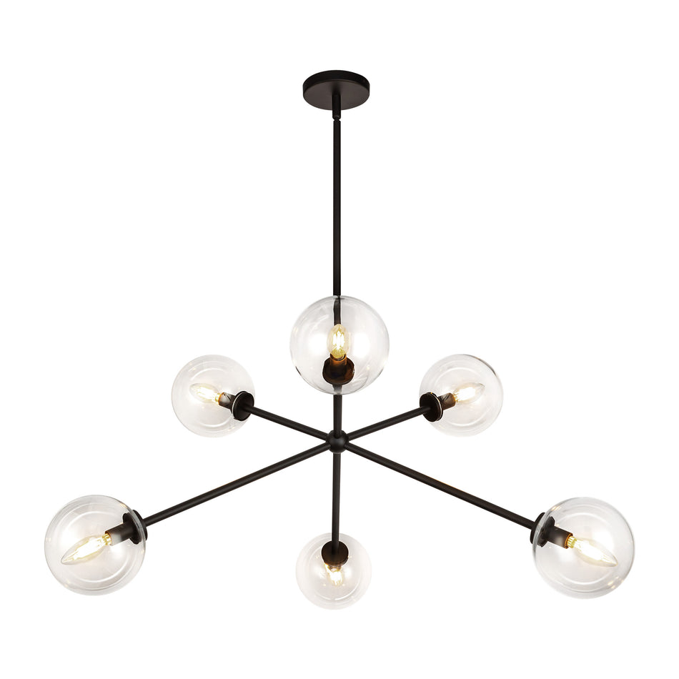 Cassia 40-in Matte Black/Clear Glass 6 Lights Chandelier