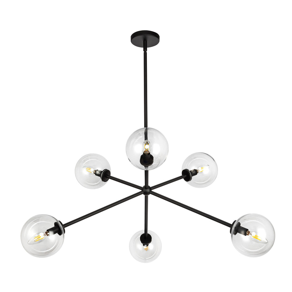 Cassia 40-in Matte Black/Clear Glass 6 Lights Chandelier by ALORA MOOD