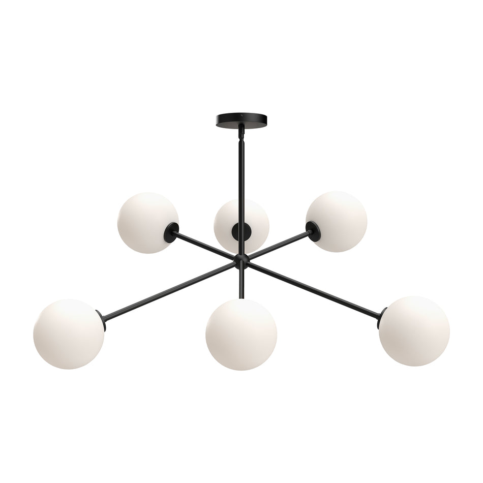 Cassia 40-in Matte Black/Opal Matte Glass 6 Lights Chandeliers