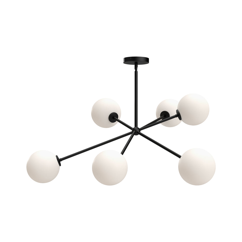 Cassia 40-in Matte Black/Opal Matte Glass 6 Lights Chandeliers by ALORA MOOD