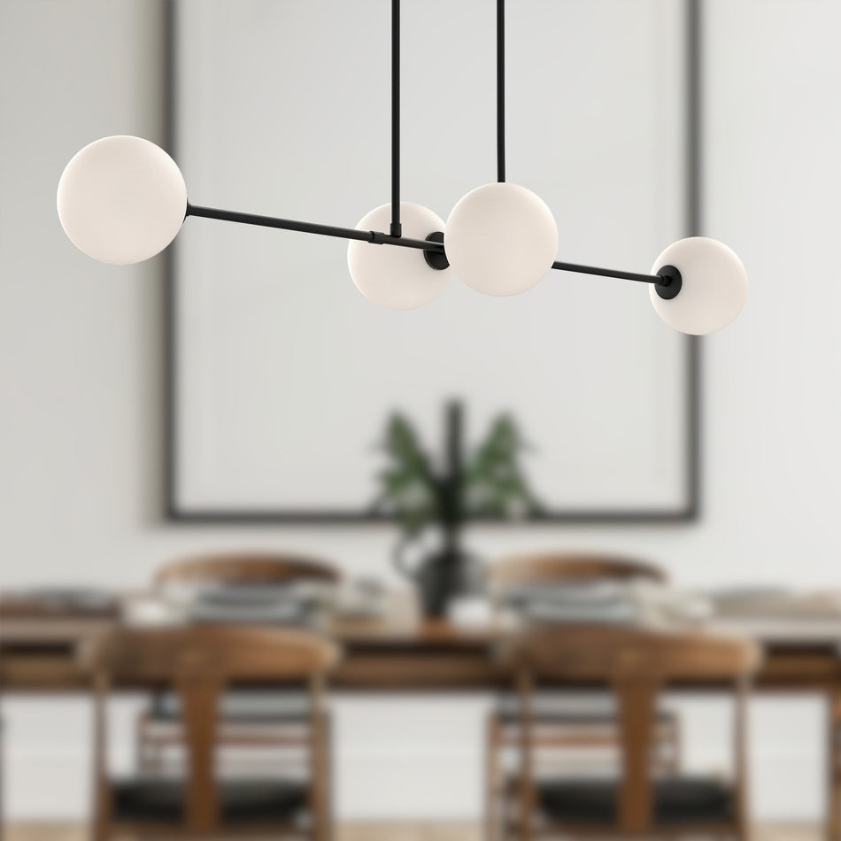 Cassia 48-in Matte Black/Opal Matte Glass 4 Lights Linear Pendant by ALORA MOOD