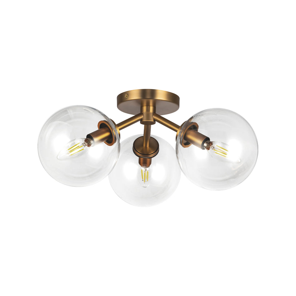 Cassia 15-in Aged Brass/Clear Glass 3 Lights Semi-Flush by ALORA MOOD