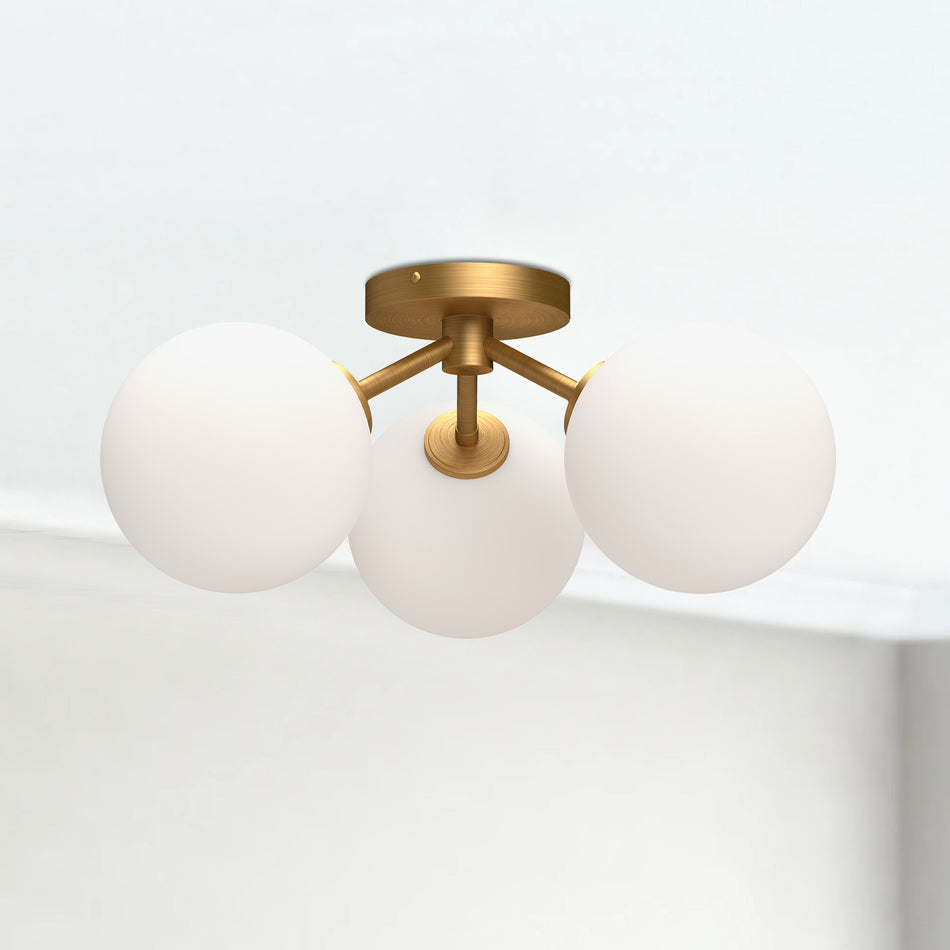 Cassia 17-in Aged Gold/Opal Matte Glass 3 Lights Semi Flush Mount by ALORA MOOD
