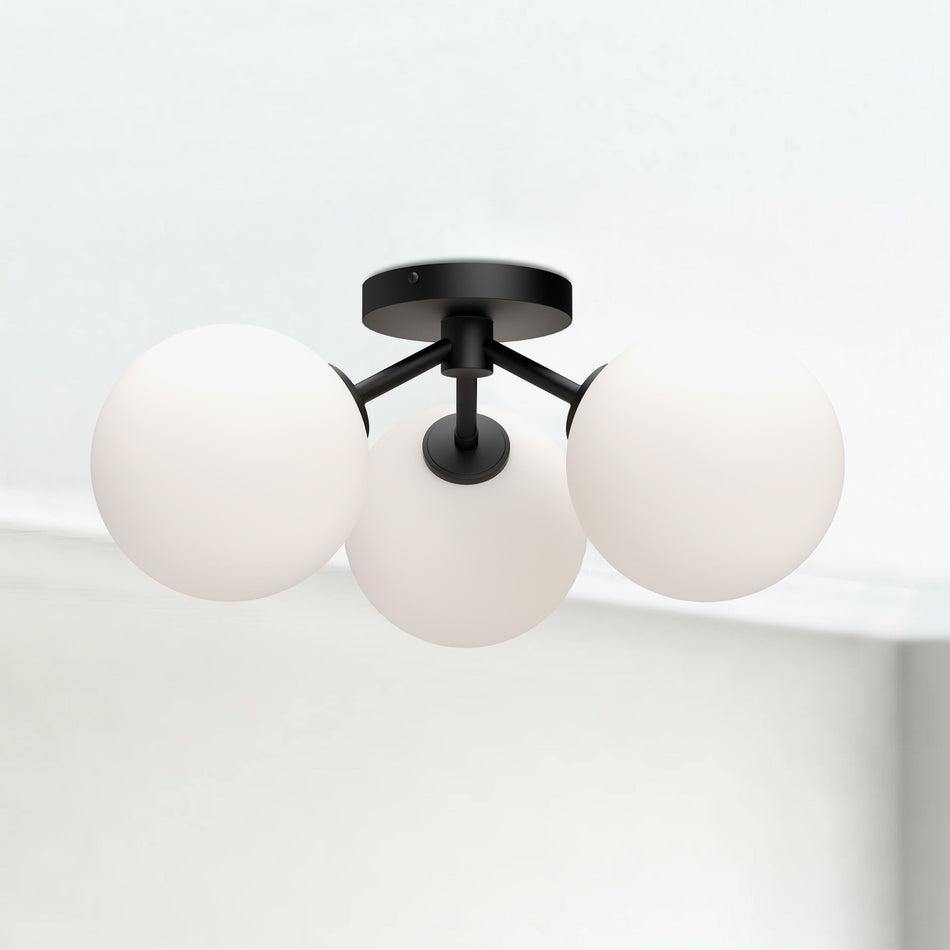 Cassia 17-in Matte Black/Opal Matte Glass 3 Lights Semi Flush Mount by ALORA MOOD