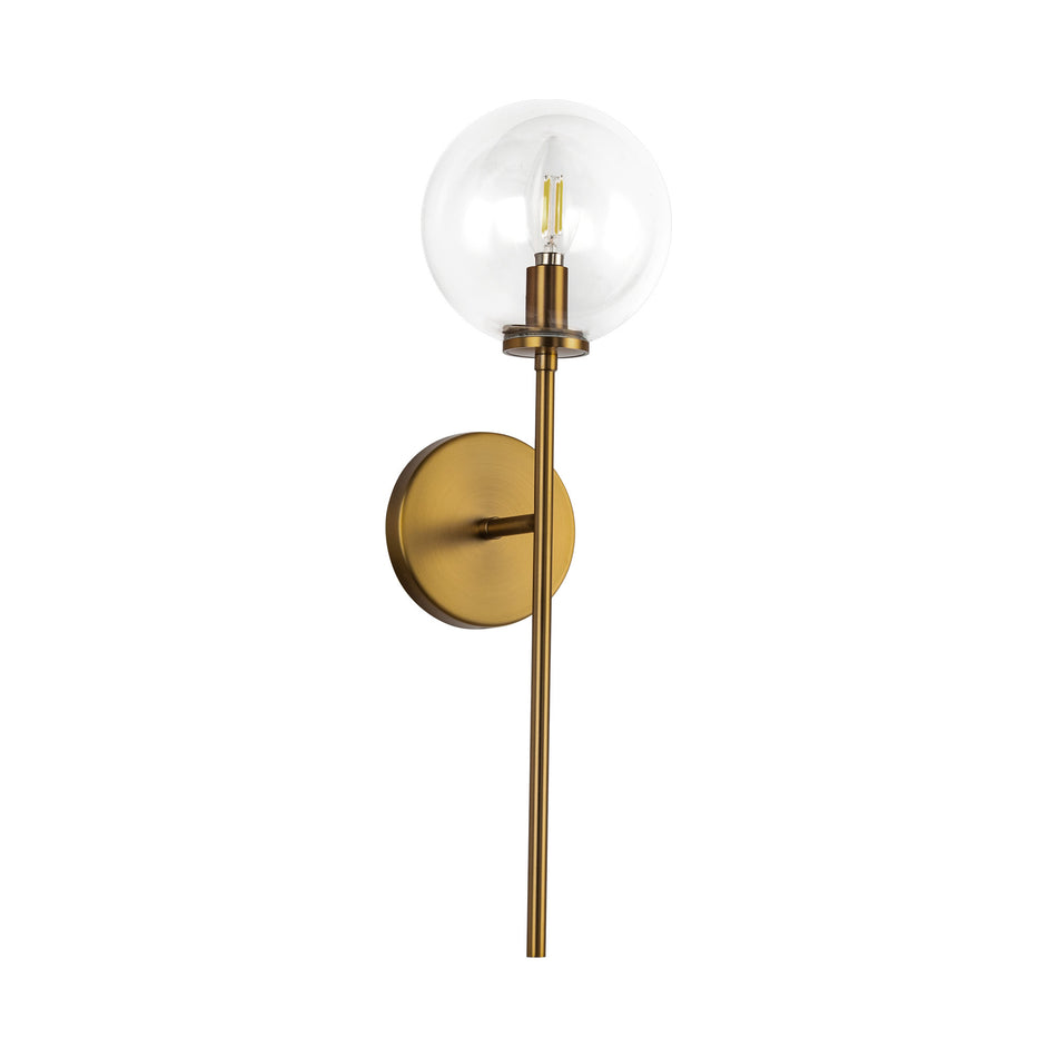 Cassia 1 Head Aged Brass/Clear Glass 1 Light Wall Vanity by ALORA MOOD