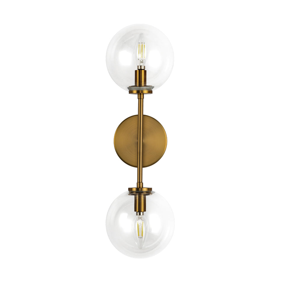 Cassia 20-in Aged Brass/Clear Glass 2 Lights Wall Vanity by ALORA MOOD