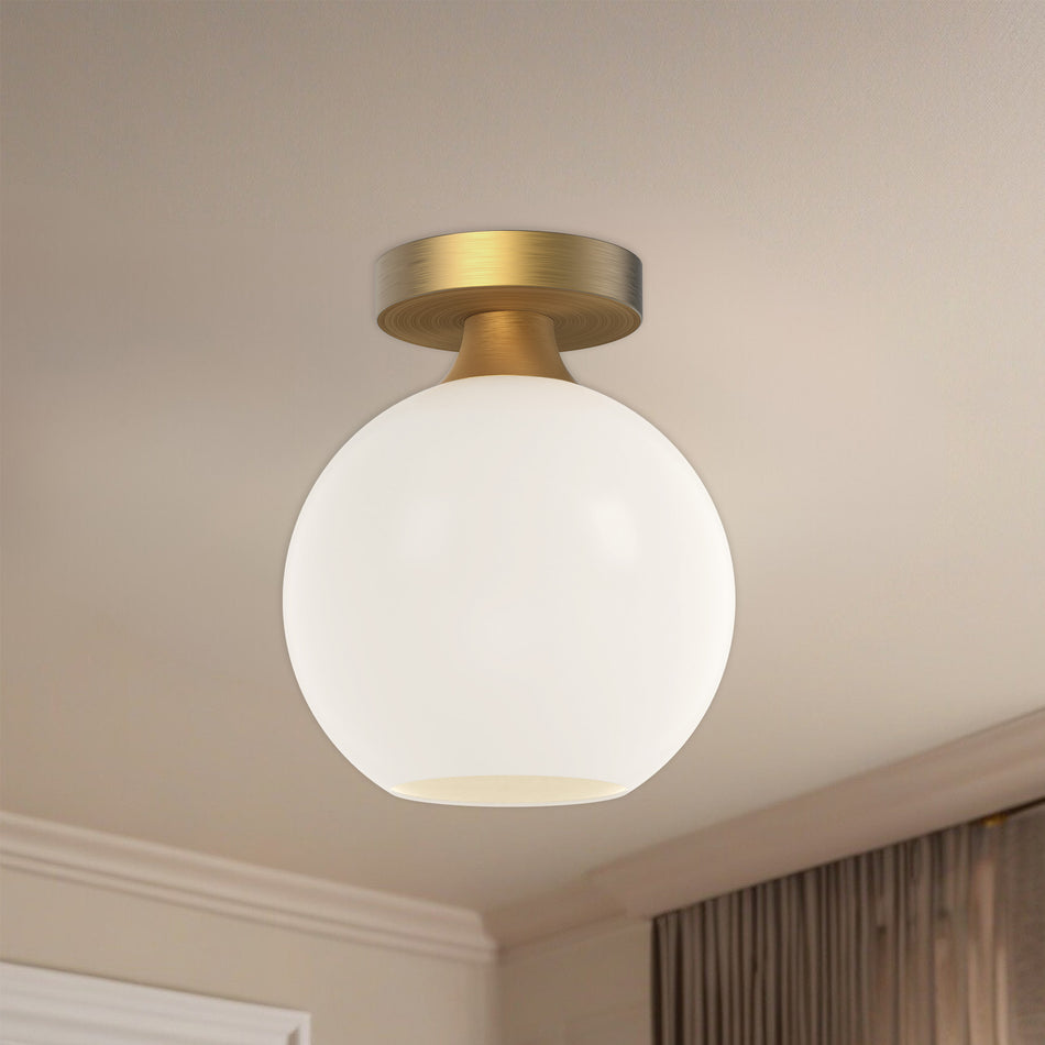 Castilla 8-in Aged Gold/Opal Matte Glass 1 Light Flush Mount by ALORA MOOD