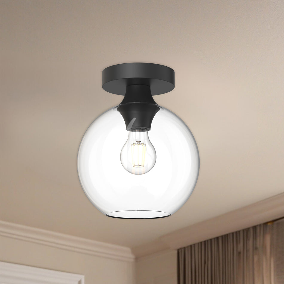 Castilla 8-in Clear Glass/Matte Black 1 Light Flush Mount by ALORA MOOD