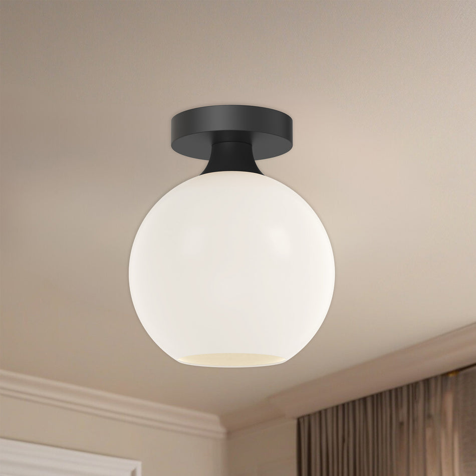Castilla 8-in Matte Black/Opal Matte Glass 1 Light Flush Mount by ALORA MOOD