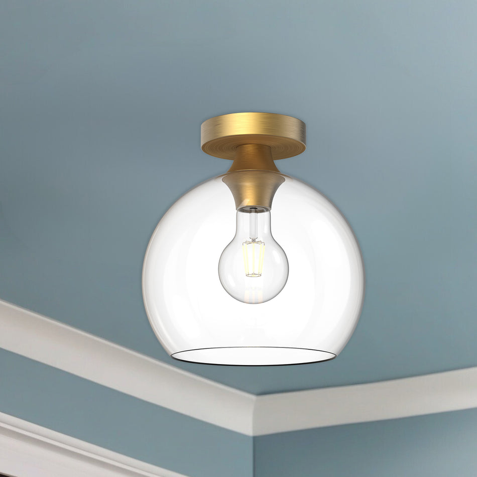 Castilla 10-in Aged Gold/Clear Glass 1 Light Flush Mount by ALORA MOOD