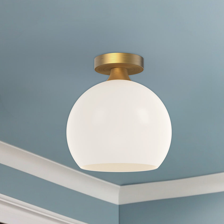 Castilla 10-in Aged Gold/Opal Matte Glass 1 Light Flush Mount by ALORA MOOD