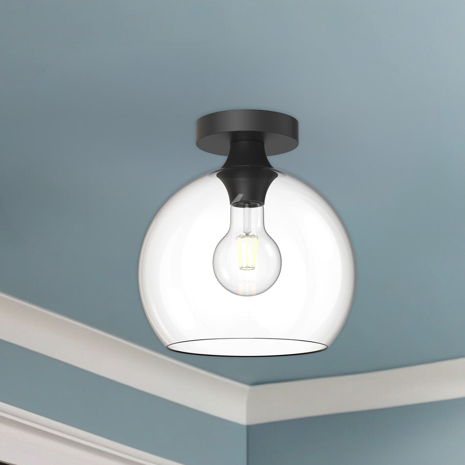 Castilla 10-in Clear Glass/Matte Black 1 Light Flush Mount by ALORA MOOD