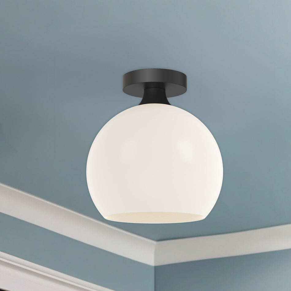 Castilla 10-in Matte Black/Opal Matte Glass 1 Light Flush Mount by ALORA MOOD