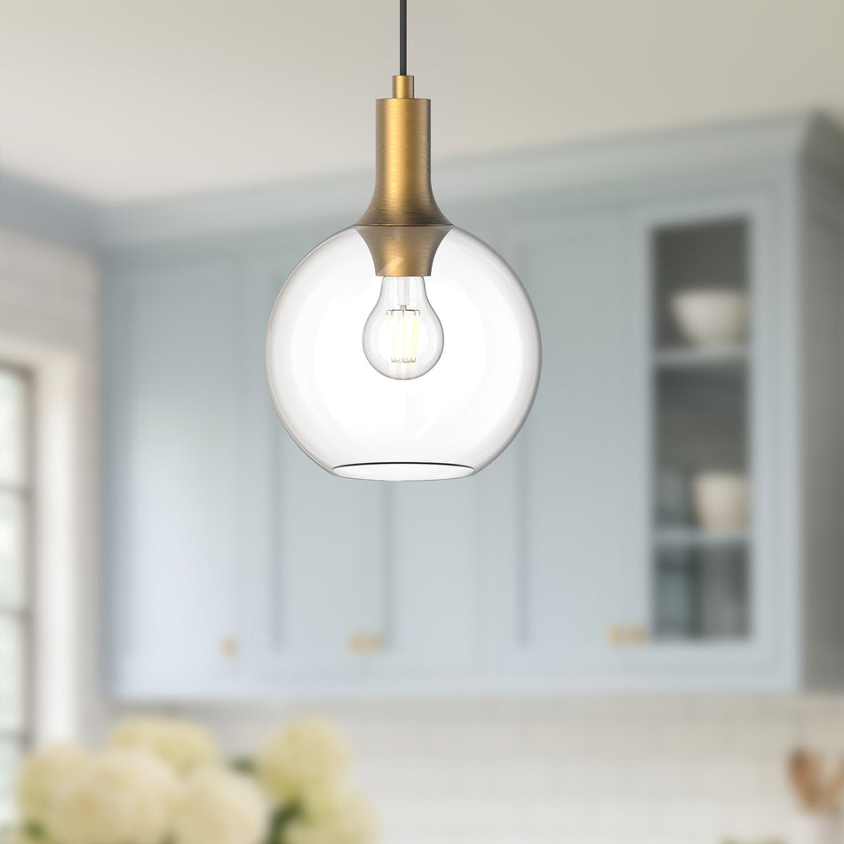 Castilla 8-in Aged Gold/Clear Glass 1 Light Pendant by ALORA MOOD