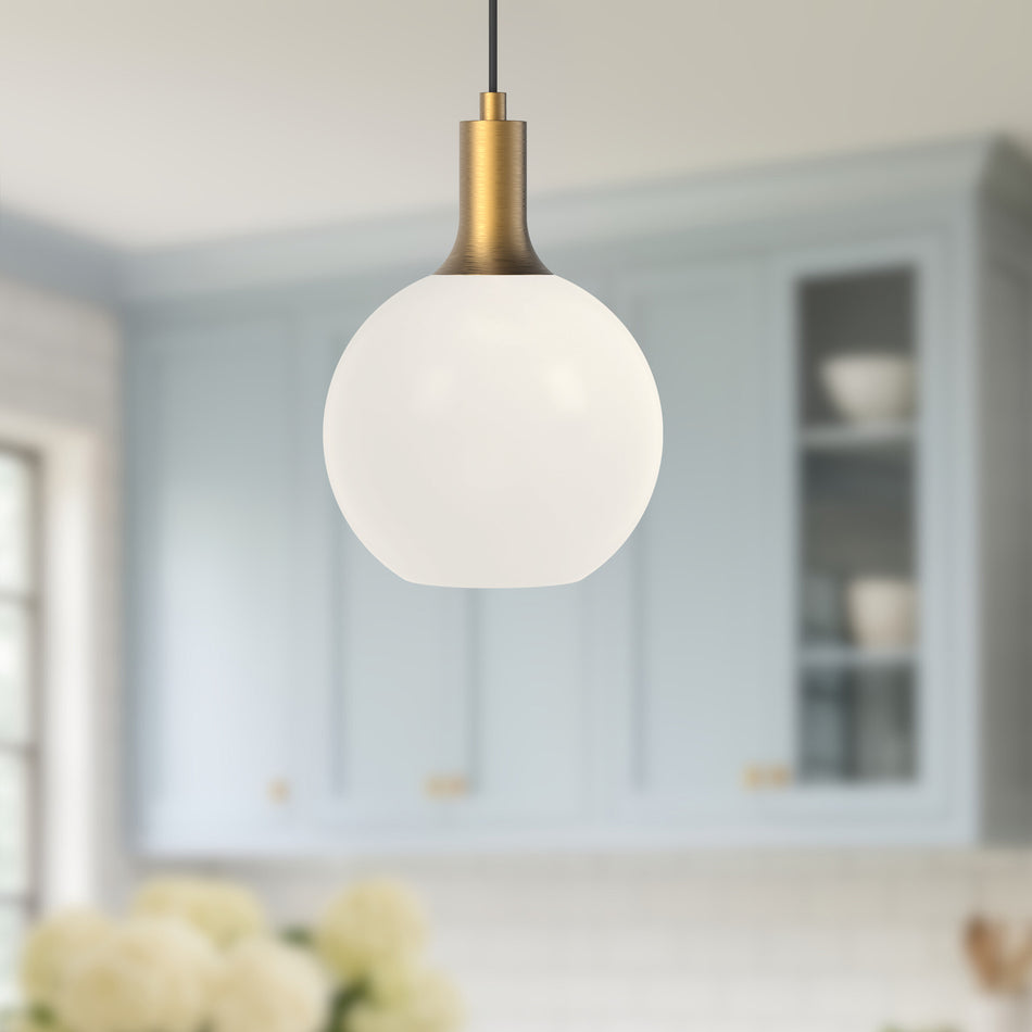 Castilla 8-in Aged Gold/Opal Matte Glass 1 Light Pendant by ALORA MOOD