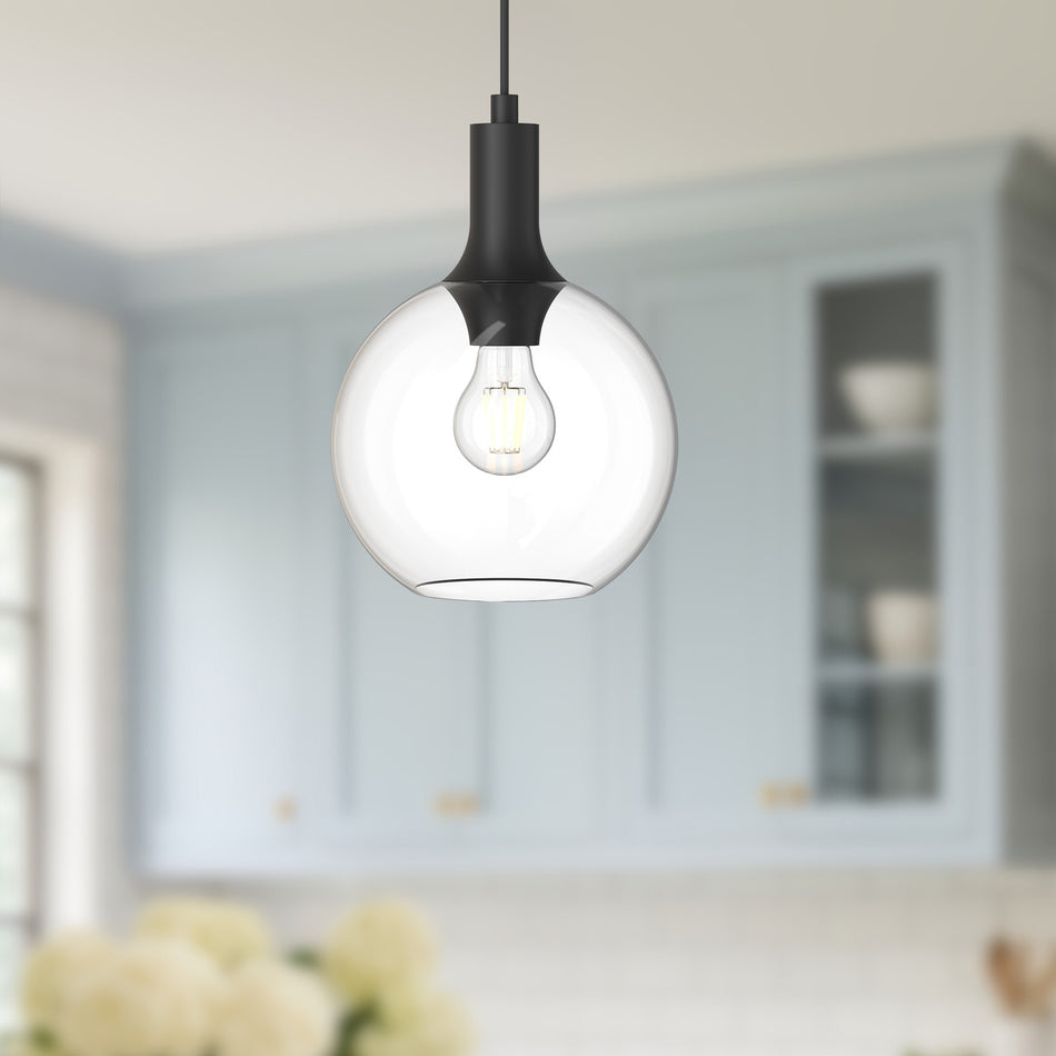 Castilla 8-in Clear Glass/Matte Black 1 Light Pendant by ALORA MOOD
