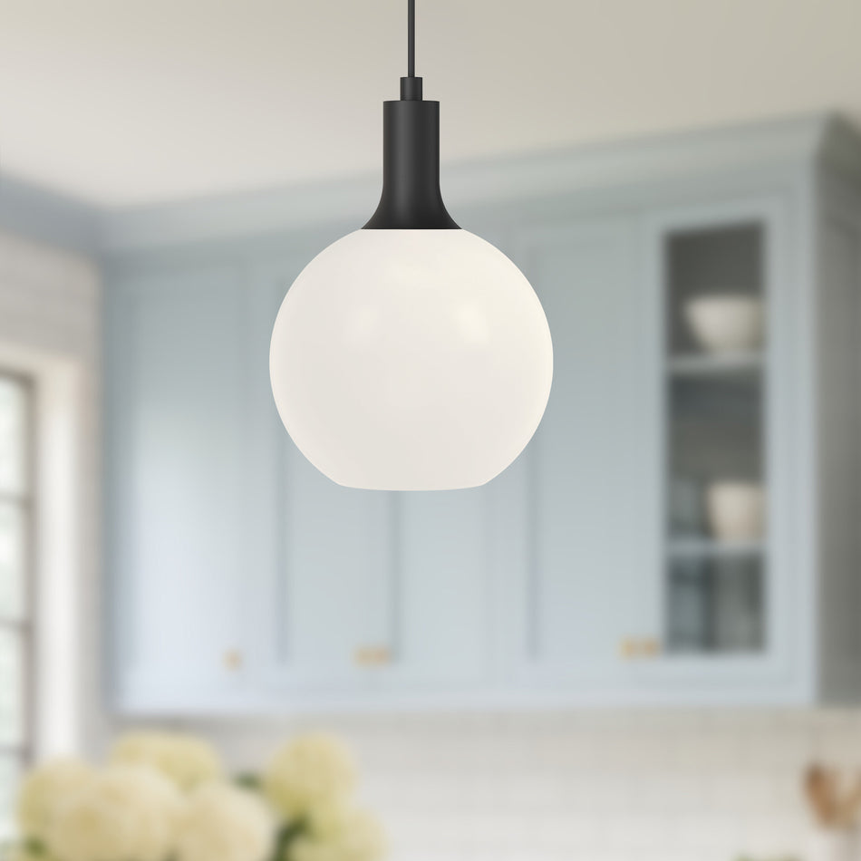 Castilla 8-in Matte Black/Opal Matte Glass 1 Light Pendant by ALORA MOOD