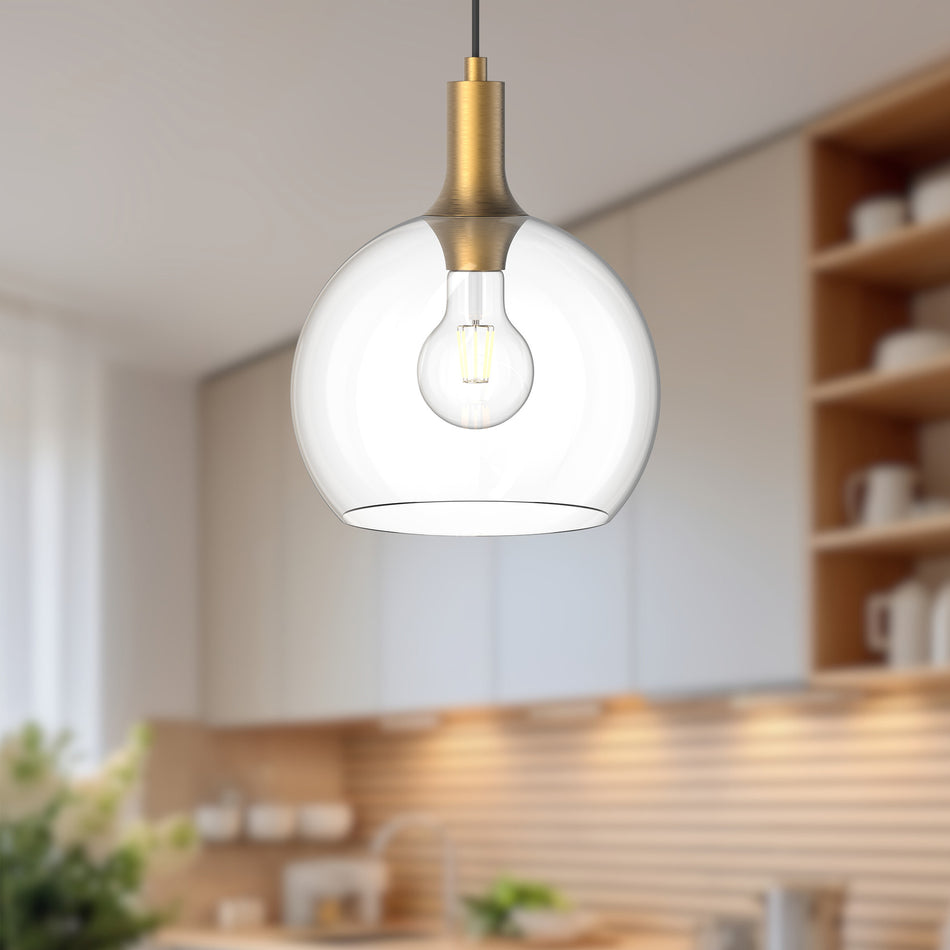 Castilla 10-in Aged Gold/Clear Glass 1 Light Pendant by ALORA MOOD