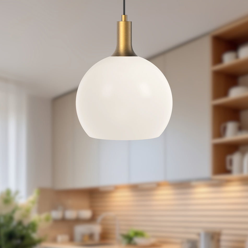 Castilla 10-in Aged Gold/Opal Matte Glass 1 Light Pendant by ALORA MOOD