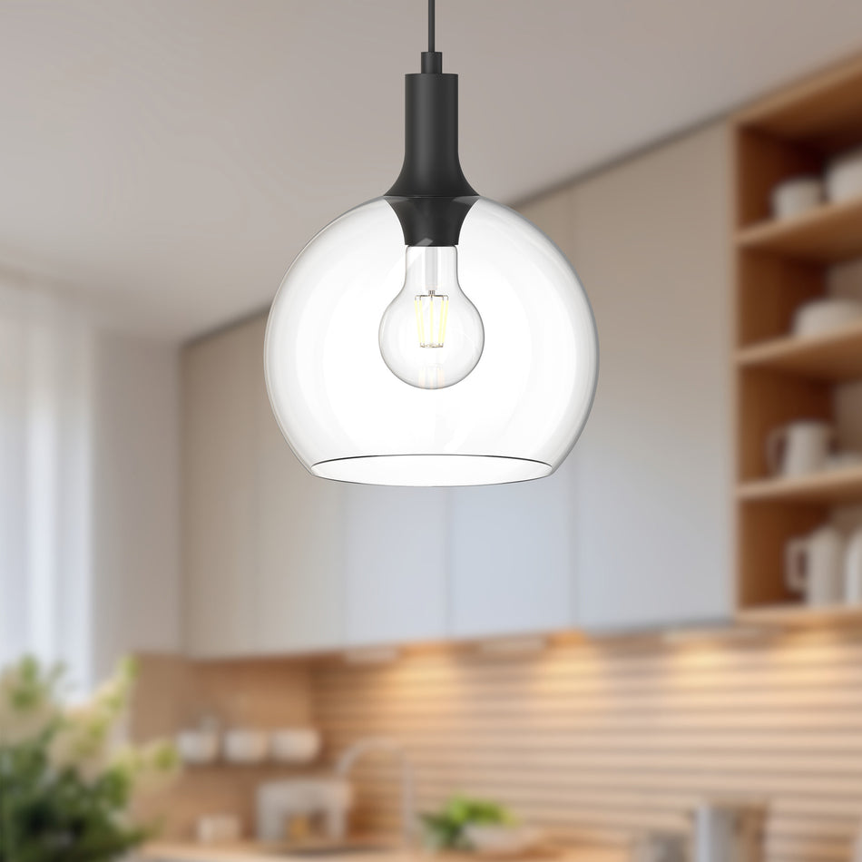 Castilla 10-in Clear Glass/Matte Black 1 Light Pendant by ALORA MOOD