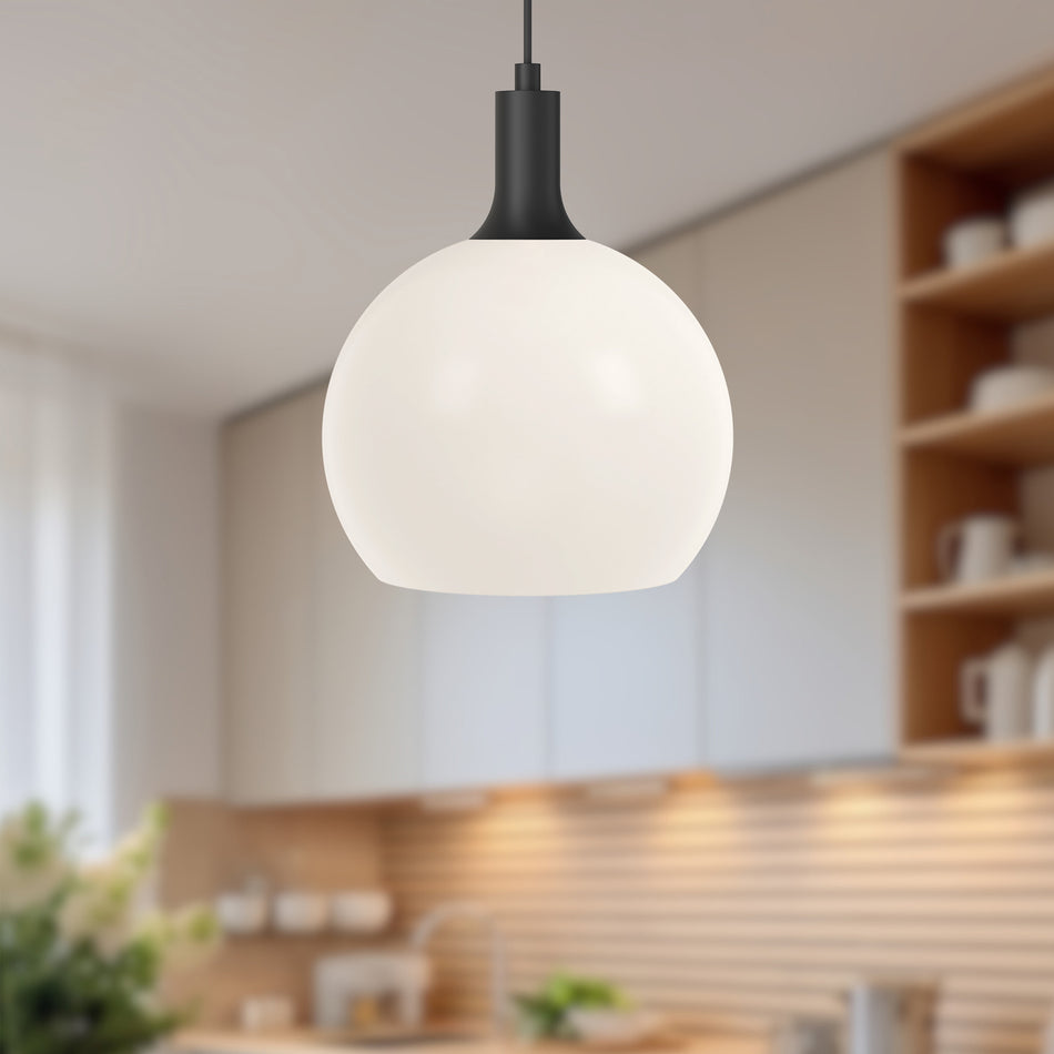Castilla 10-in Matte Black/Opal Matte Glass 1 Light Pendant by ALORA MOOD