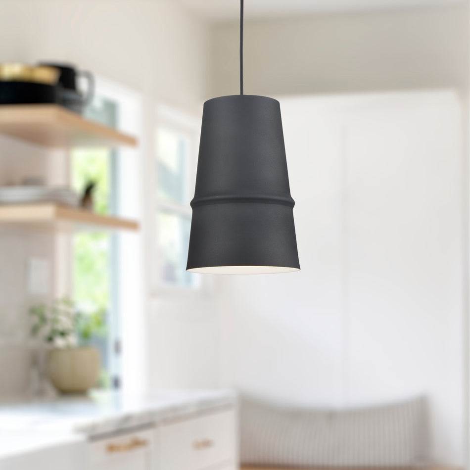 Castor 8-in Black 1 Light Pendant by KUZCO