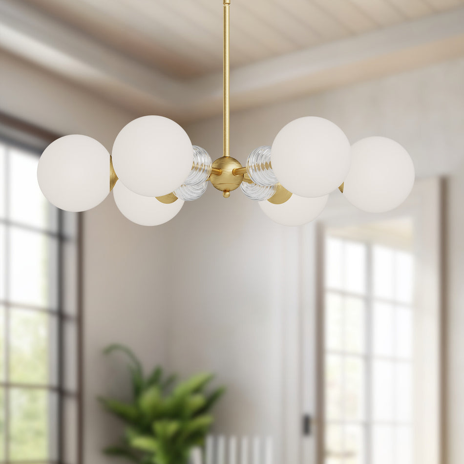 Celia 30-in Brushed Gold/Opal Glass 6 Lights Chandeliers by ALORA MOOD