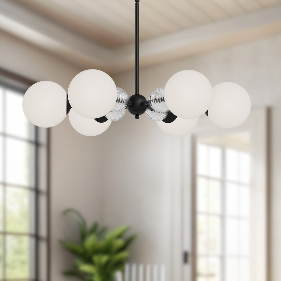 Celia 30-in Matte Black/Opal Glass 6 Lights Chandeliers by ALORA MOOD