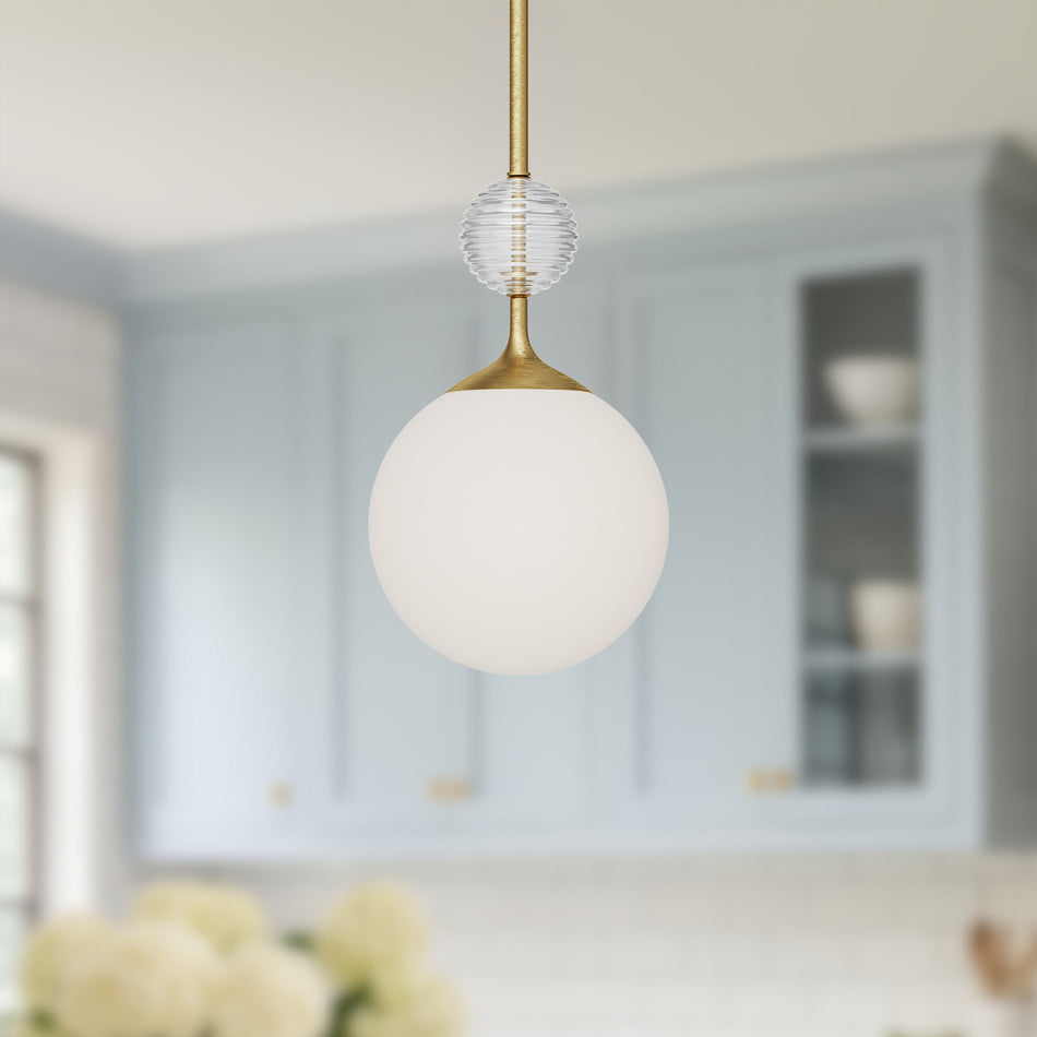 Celia 8-in Brushed Gold/Opal Glass 1 Light Pendant by ALORA MOOD