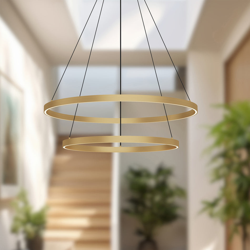 Cerchio 32-in Brushed Gold LED Chandeliers by KUZCO