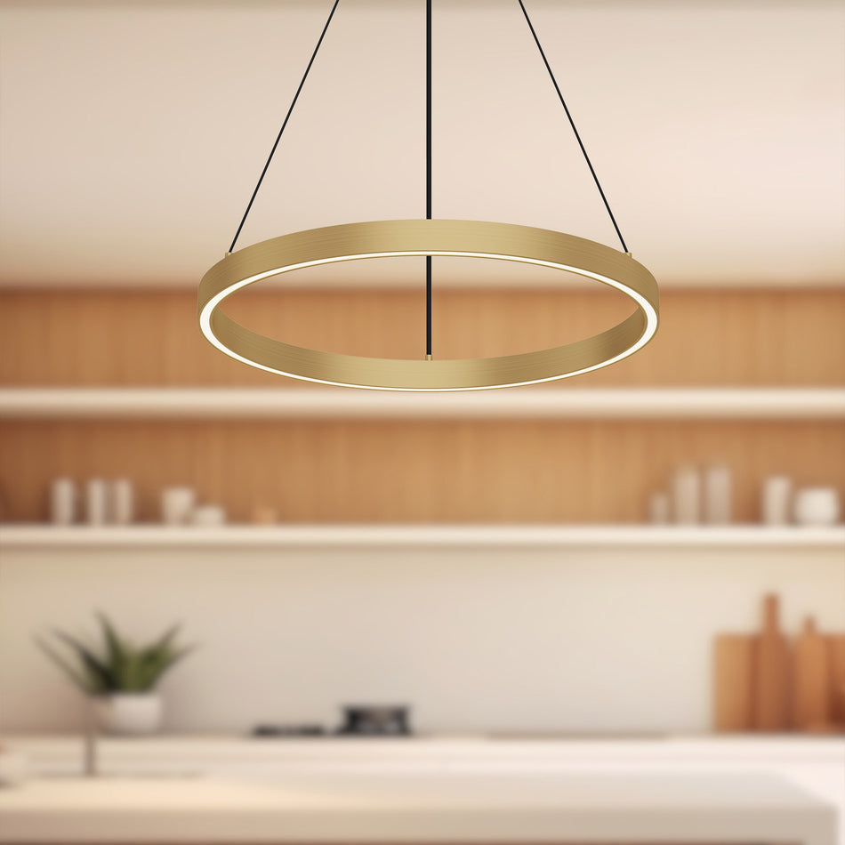 Cerchio 18-in Brushed Gold LED Pendant by KUZCO