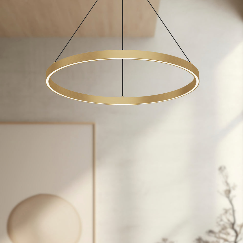 Cerchio 24-in Brushed Gold LED Pendant by KUZCO