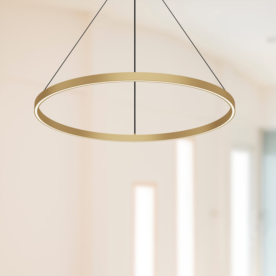 Cerchio 32-in Brushed Gold LED Pendant by KUZCO