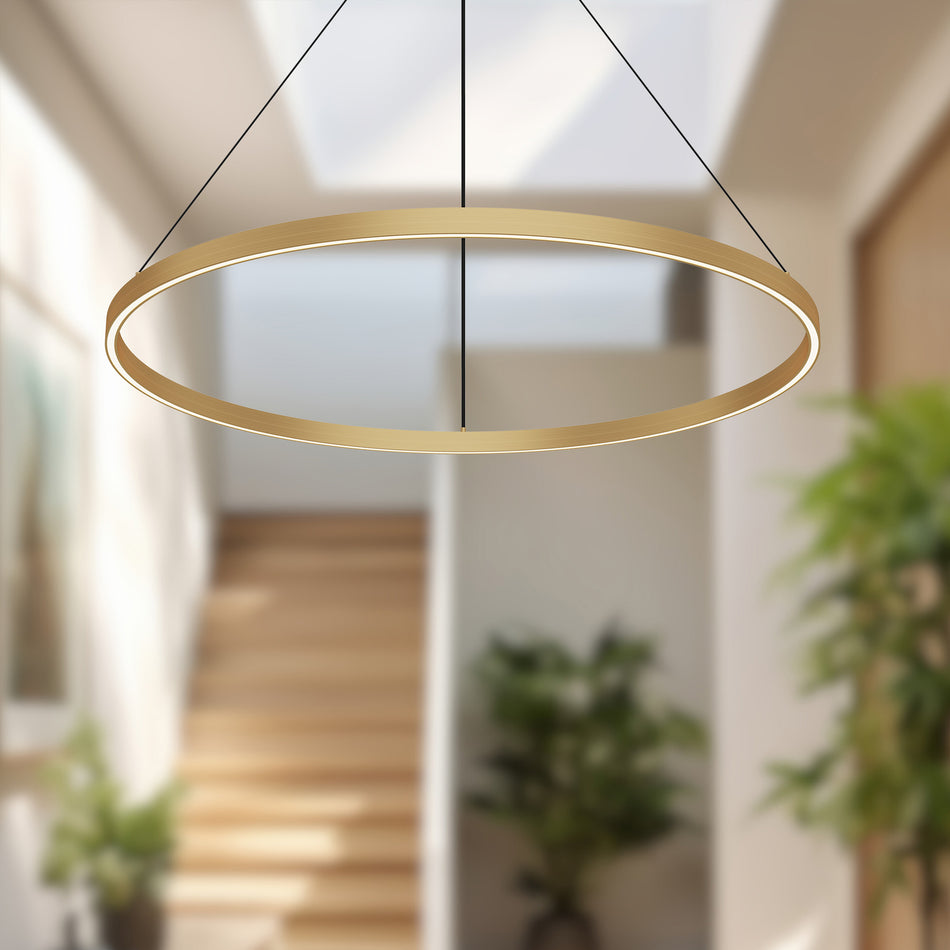 Cerchio 36-in Brushed Gold LED Pendant by KUZCO
