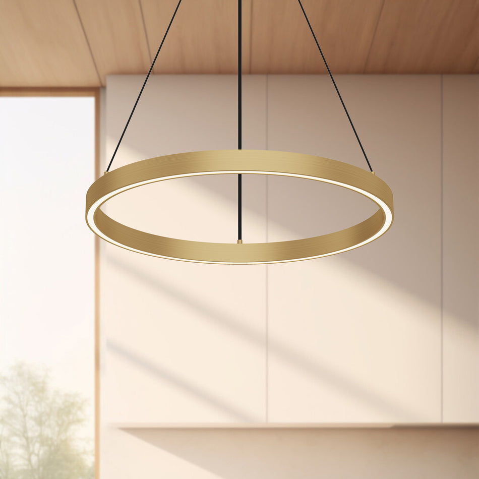 Cerchio 18-in Brushed Gold LED Pendant by KUZCO