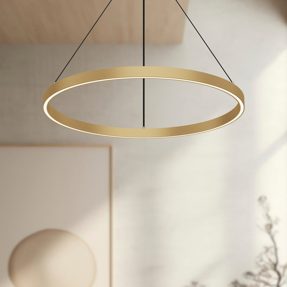 Cerchio 24-in Brushed Gold LED Pendant by KUZCO