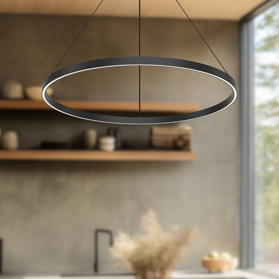Cerchio 32-in Black LED Pendant by KUZCO