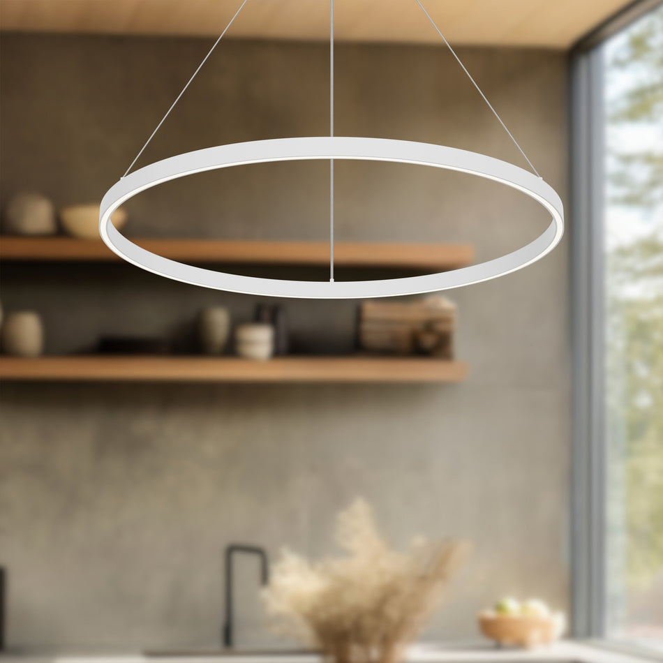 Cerchio 32-in White LED Pendant by KUZCO