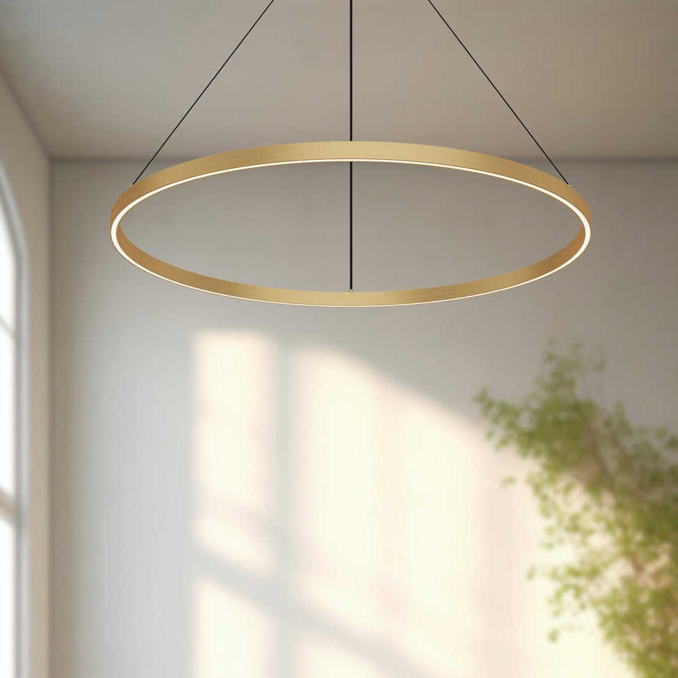 Cerchio 36-in Brushed Gold LED Pendant by KUZCO
