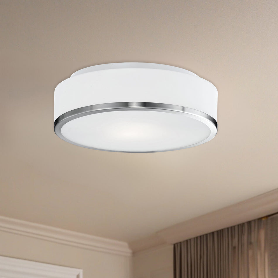 Charlie 12-in Brushed Nickel 2 Lights Flush Mount by KUZCO